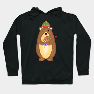 Cute groundhog with flowers bouquet. Hoodie